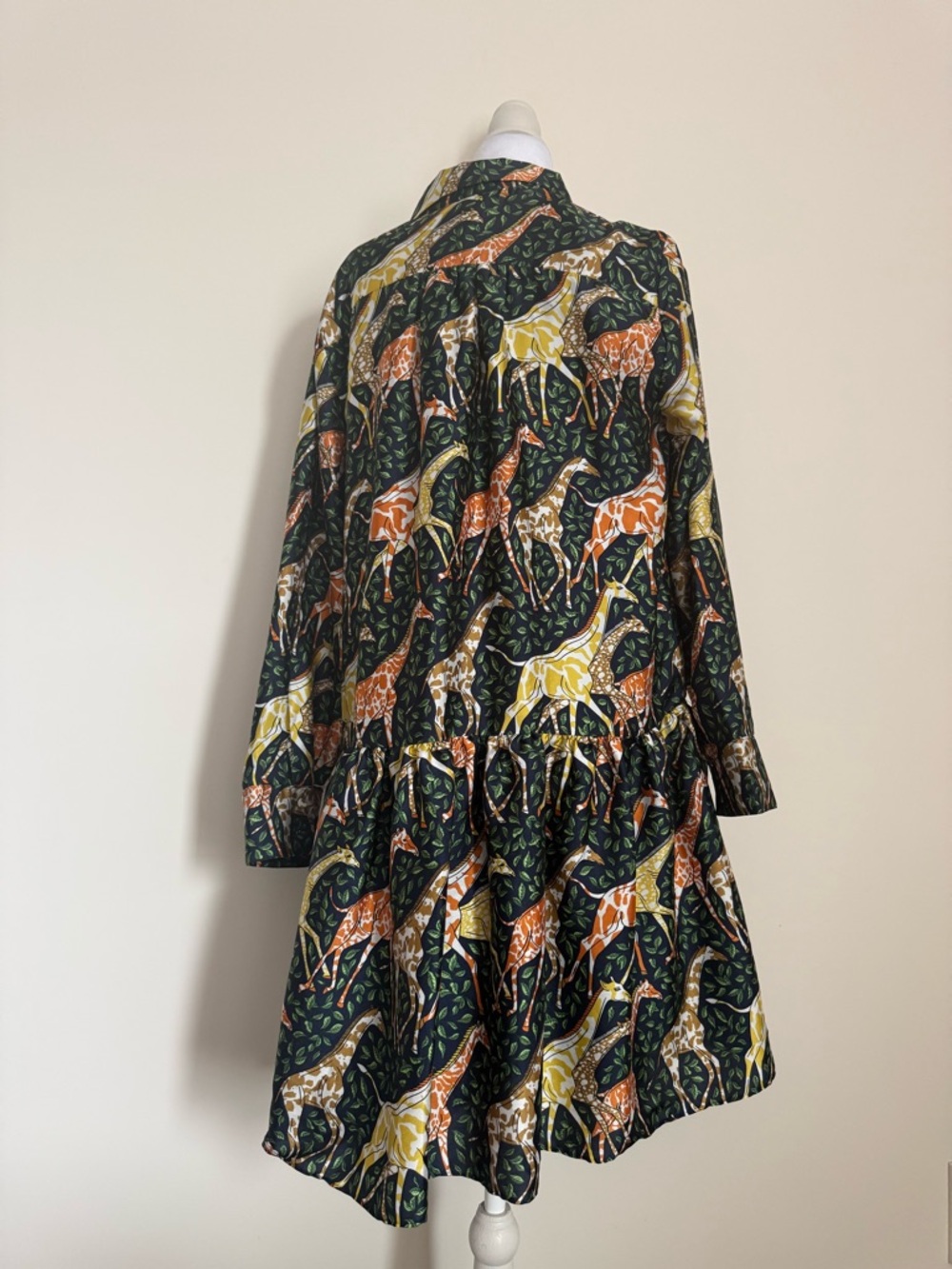 J. Crew Giraffe Print Long Sleeve Tiered Dress size medium - Picture 3 of 9